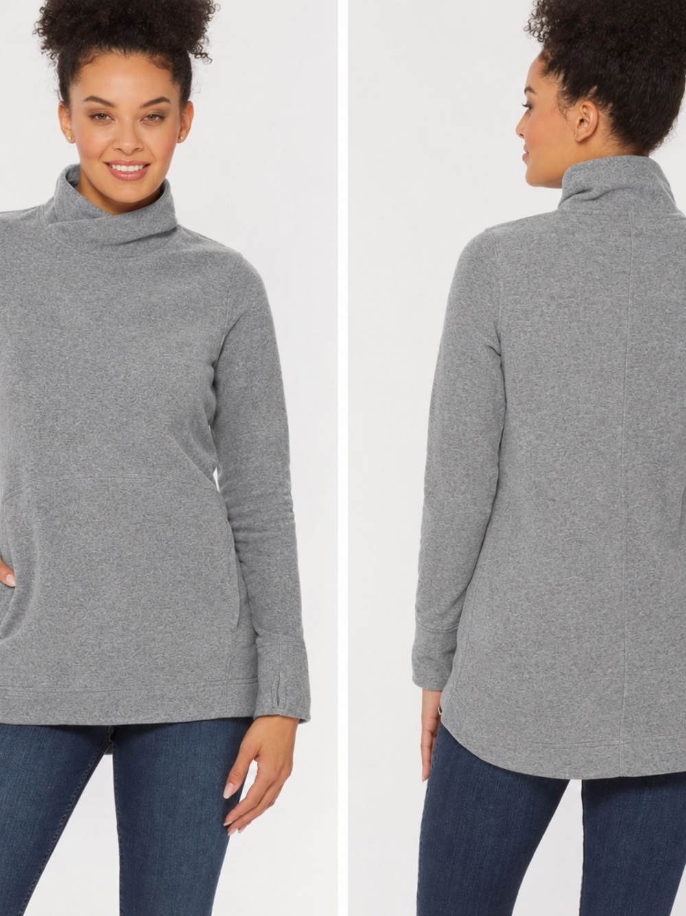 Duluth Trading Co Gray Cowl-Neck Tunic Sweater